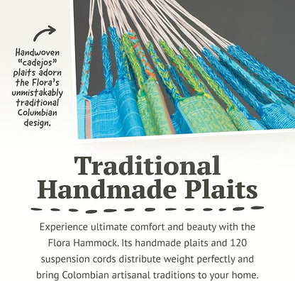 LA SIESTA Flora Classic Cotton Hammock with TreeMount & Straps - Extra Large Patio Hammock, Indoor/Outdoor, 2 Person - King, Curacao