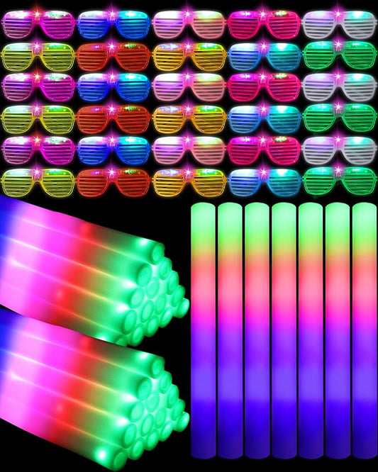 Maitys 72 Pcs Foam Sticks Light up Glasses, Glow in the Dark Sunglasses Foam Sticks LED Glasses Light up Supplies