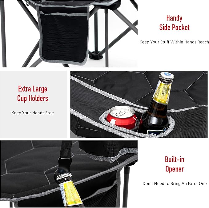 SUNNYFEEL Oversized Folding Camping Chair 500 LBS Heavy Duty Lawn Chairs with Black Portable Folding with Armrest, Cup Holder, Pocket ＆Bag for Outdoor Camping/Beach/Travel/Picnic/Fishing