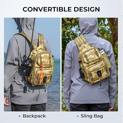 KastKing BaitSpace Fishing Sling Bag, Fishing Backpack with Rod & Beverage Holder, Tackle Bag for Fishing Gear