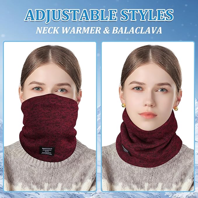 Winter Neck Gaiter Thermal Fleece-Lined Cold-Weather Scarf Wind-Block Face Cover Stretch Lightweight for Men Women