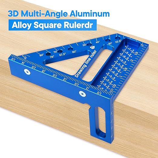 Premium Versatile Multi-Angle Carpenter Square Measuring Ruler for Woodworking, Engineering, and Construction (22.5-90 Degrees with Angle Pin) (Blue)
