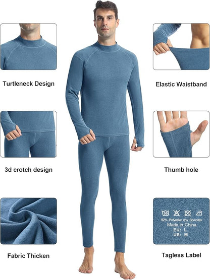 Runhit Mens Thermal Underwear Set：Fleece Lined Long Johns for Men Thermal Shirts and Pants Base Layer Cold Weather Thermals