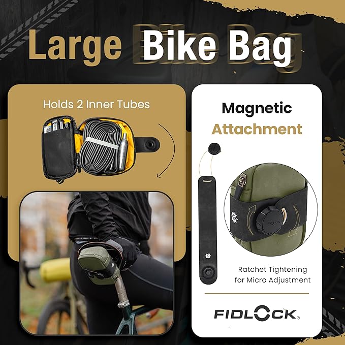 Lumiere & Co. Falcon Magnetic Saddle Bag– 0.69L | 6”x 3.5”x2 | Sleek Minimalist Design, Fast Magnetic Buckle Attachment | Cycling Bike Bag (Green, Large)