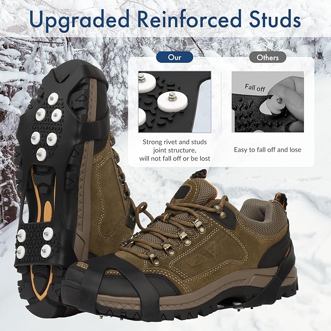 Ice Cleats for Shoes and Boots, Ice Snow Grips for Winter Walking Traction, Anti-Slip Ice Traction Cleats with 10 Steel Studs Crampons Gripper Spikes for Shoes Men Women