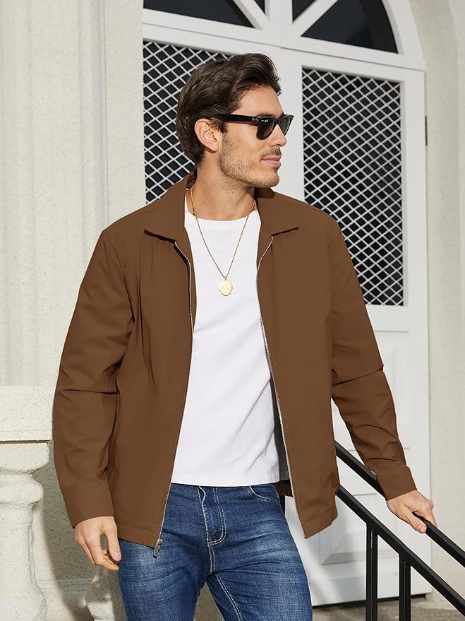 TACVASEN Mens Lightweight Windbreaker Full Zip Up Laydown Collar Jackets Light Casual Coat with Zip Pockets