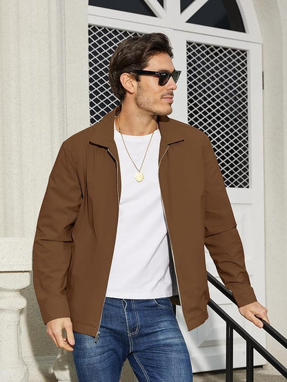 TACVASEN Mens Lightweight Windbreaker Full Zip Up Laydown Collar Jackets Light Casual Coat with Zip Pockets