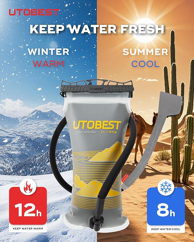 Insulated Water Bladder with Bite Valve Cover Keeps Water Cool or Warm for Hours, Leakproof TPU Hydration for Hiking Camping and Backpacking