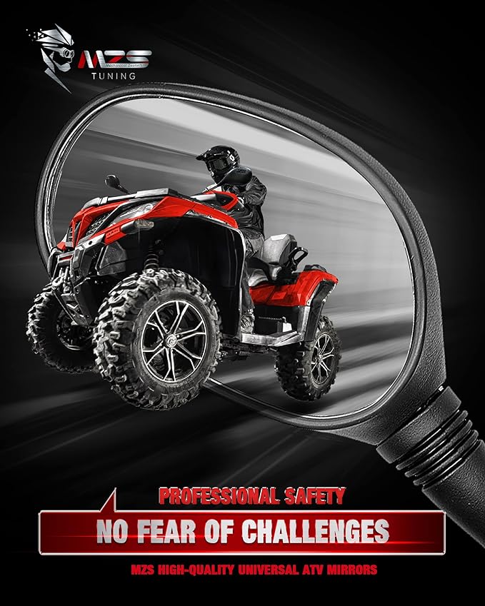 MZS ATV Mirrors, 8MM 10MM Motorcycle Side Rearview Mirrors with CNC Handlebar Mount Black fits Motorbike Street Adventure Electric Dirt Bike Ebike Snowmobile Scooter Moped Quad