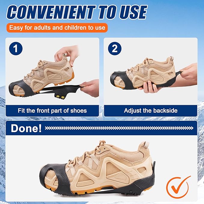 Ice Cleats for Shoes and Boots Ice Snow Grippers Anti-Slip Crampons 10 Studs Traction Cleat for Women Men Kids Hiking Fishing Walking Running Jogging