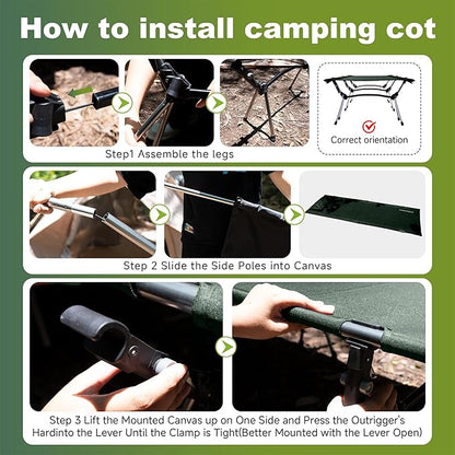 Camping Cot,Ultra-Lightweight Folding Backpacking Cot,300 LBS Weight Capacity,Adult Portable Camping Bed,Suitable for Camping,Hiking,Travel,Home,Office,Sleeping.75" x 26" x 15.8" (Green)