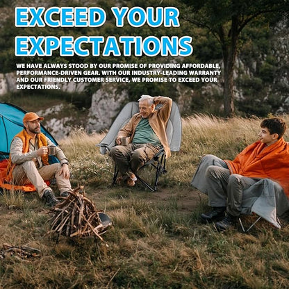 Outdoor Oversized Camping Chair, Heavy Duty Support 500 LBS for Adults, Portable Folding Wide Lawn Chair with Headrest Support and Cup Holder, Low Camping Chair for Fishing, Garden, Grey