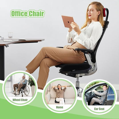 Air Fiber Office Chair Cushion - Ergonomic Seat Cushion for Orthopedic Coccyx, Relief Hip & Back Support - Doctor Recommended Cushion for Long Sitting Worker Driver & Handicapped (Black)