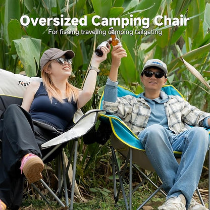 Oversized Camping Chair, Portable Folding Padded Camping Chairs with Cup Holder and Carry Bag, Heavy Duty Outdoor Camping Chairs for Adults, Up to 400Lb, for Fishing (Blue-2 Pack)