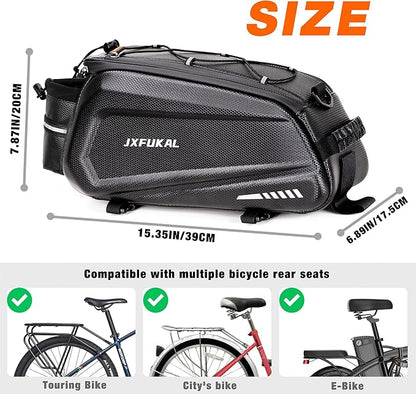 JXFUKAL Bike Bags for Bicycle Rear rack - 9.5L/17L/40L Hard Shell Waterproof Bike Ebike Trunk Pannier Saddle Seat Bag Carrier with Reflector, Rain Cover & Shoulder Strap for Commuter Travel Outdoor