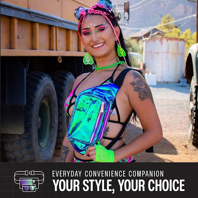 Holographic Fanny Pack Belt bag - Crossbody Waist Bag for Men or Women - Hands-Free, Waterproof Large Bumbag for Hiking, Running, and Travel (purple)