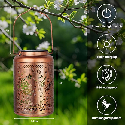2 Pack Hummingbird Solar Lanterns Outdoor Waterproof, Solar Lanterns Decorative Birthday Mothers Day Gifts for Dad Husband, Mom, Men, Hanging Lantern Outdoor for Patio, Porch, Garden Decor