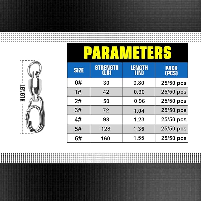 AMYSPORTS High Strength Snap Swivel Stainless Split Rings Fishing Swivel Freshwater Ball Bearing Swivels Fishing Saltwater, 25pcs, 30lbs