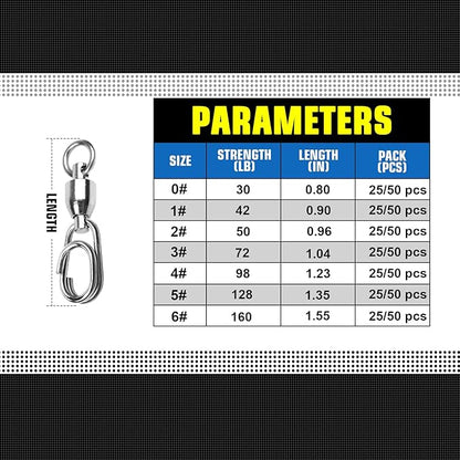 AMYSPORTS High Strength Snap Swivel Stainless Split Rings Fishing Swivel Freshwater Ball Bearing Swivels Fishing Saltwater, 25pcs, 30lbs