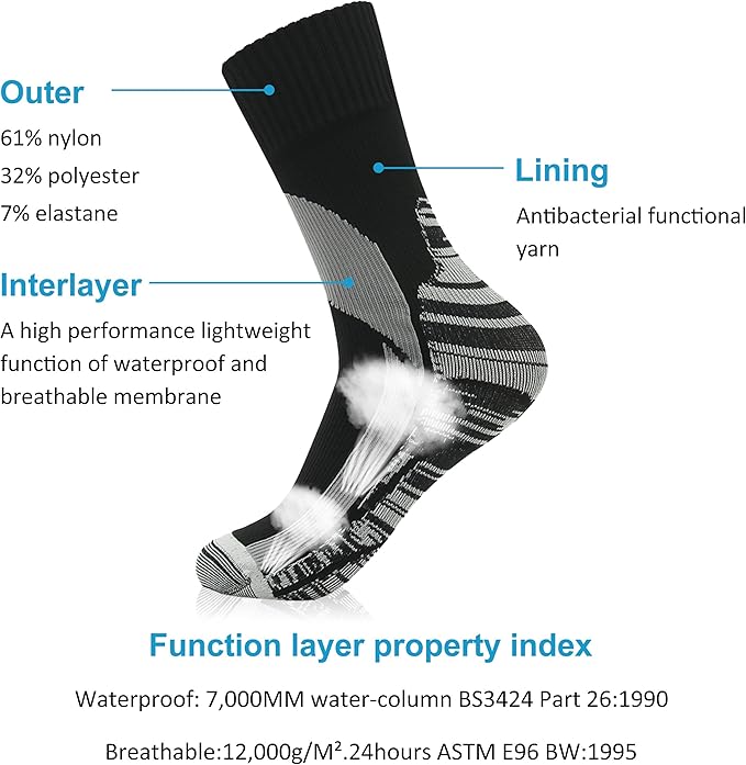 RANDY SUN Waterproof Skiing Socks, [SGS Certified] Unisex Knee High Breathable Hiking Trekking Sock 1 Pair