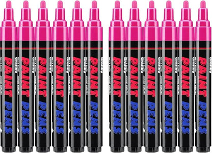 Pink Paint Pens Paint Markers - 12 Pack Permanent Quick Dry Waterproof Marker Pens for Rocks Wood Fabric Plastic Canvas Glass Mugs Metal Tire Stone