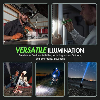 WdtPro Rechargeable Flashlights High Lumens, 2 Pack 10H Long Lasting Super Bright EDC Flashlight, LED Mini Tactical Flash Lights for Camping Emergency, Drop & Water Resistant Green(Battery Included)