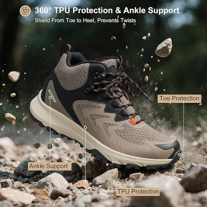 Men's Waterproof Hiking Boots Lightweight Comfortable Breathable Outdoor All-Terrain Trekking Ankle Boots