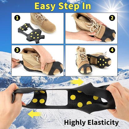 Ice Cleats Snow Grips, Non-Slip Traction Crampons 10 Steel Studs with Extra 20 Replacement Studs, for Shoes/Boots, Snow Ice Walking