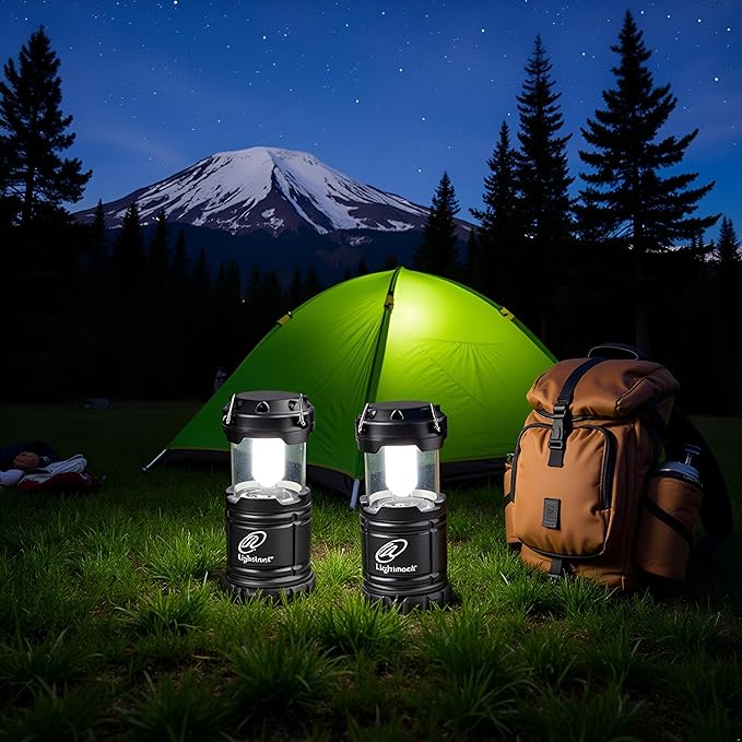 Lightahead Set of 4 Portable Outdoor LED Camping Lantern, Black, Collapsible. Great for Emergency, Tent Light, Backpacking (Without Battery)