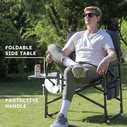 Oversized Directors Camping Chair Set of 2 Support 600 LBS, Heavy Duty Folding Outdoor Chairs with Detachable Side Pocket and Adjustable Side Table for Outside Beach,Lawn,Fishing (Green)