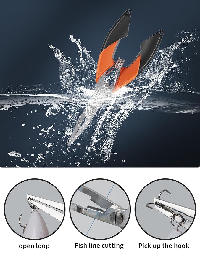 Fishing Split Ring Pliers, Stainless Steel Fishing Tools, Fishing Multitool for Saltwater Freshwater with Braid Line Cutter