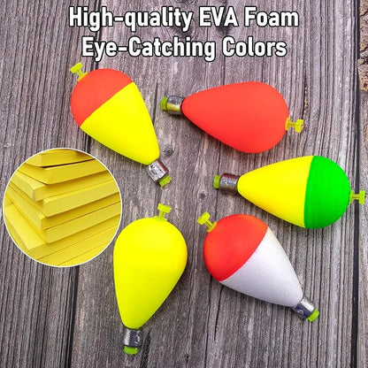 Dr.Fish 5 Pack Weighted Fishing Bobbers Snap-on Spring Bobbers Push Button Floats EVA Foam Pear Shape Bass Freshwater Fishing for Crappie Panfish Bluegill Trout