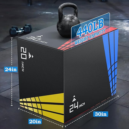 XDDIAS 65/35/22LB Heavier Foam Plyometric Box Jumps for Home Gym,Firm Soft Plyo Box,30”x24”x20”-24”x20”x16”-20"x16"x14" Foam Plyometric Box,440lb Weight Capacity Jump Box Gym for Workout Training