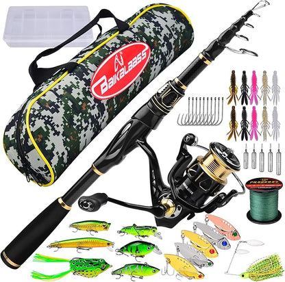 Fishing Rod and Reel Combo - Carbon Fiber Telescopic Fishing Pole with 2000 Spinning Reel Combos - Sea Saltwater Freshwater Ice Bass Fishing Tackle Set Fishing Rods Kit Fishing Poles and Reels Combo