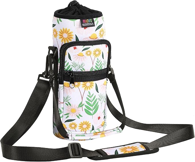 Nuovoware Water Bottle Carrier Bag,25oz/40oz/64oz Bottle Pouch Holder,Adjustable Shoulder Hand Strap 2 Pocket Sling Neoprene Sleeve Sports Accessories for Hiking Travelling Camping
