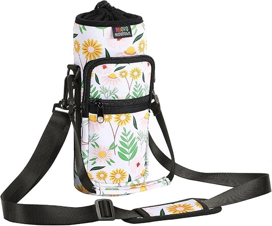Nuovoware Water Bottle Carrier Bag,25oz/40oz/64oz Bottle Pouch Holder,Adjustable Shoulder Hand Strap 2 Pocket Sling Neoprene Sleeve Sports Accessories for Hiking Travelling Camping