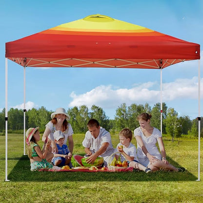 EAGLE PEAK Pop Up Canopy Tent with Wheeled Carry Bag, 8 Stakes, 4 Ropes, 4 Weight Bags, Easy Set Up Tent Canopy, 10x10 ft, 100sqft of Shade, Sunset Stripe