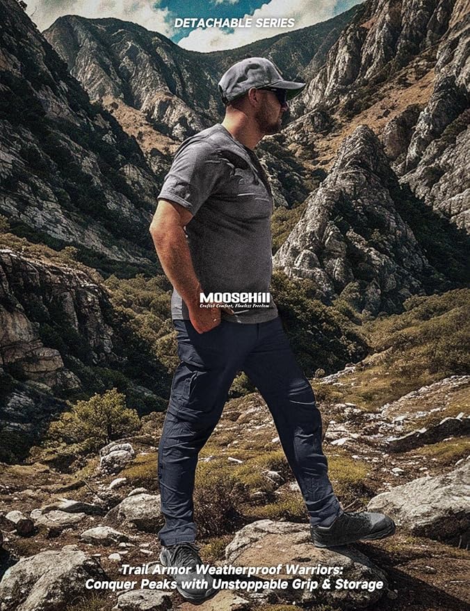 Moosehill Men's-Hiking-Pants Convertible Quick-Dry Water-Resistant Lightweight Zip-Off Outdoor with 5 Deep Pockets
