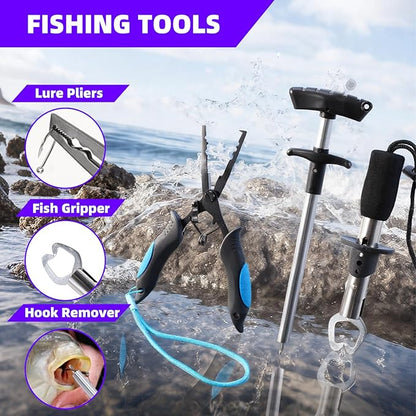 Jaylene 16.5Inch Fishing Backpack with Tackle Boxes, Fishing Backpack with Rod Holder, Waterproof Sling Tackle Bag For Gear With Lures, Pliers, Fish Lip Gripper Gifts for Men