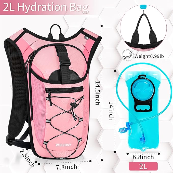 Hydration Backpack with 2L Water Bladder, Lightweight Hydro Pack for Cycling, Running, Hiking, Climbing