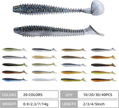 RUNCL Swimbaits Paddle 10/20/30/40PCS, 5/4/3/2 Inchs Paddle Tail, Soft Lure for Trout Crappie Bass, Durable Plastic Bait Swimmer for Saltwater/Freshwater, Fishing Lover's Gift