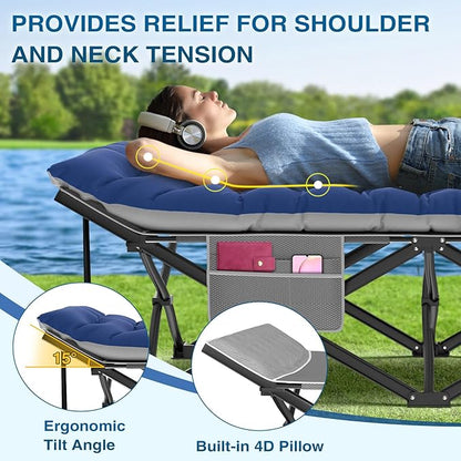 ZENPETIO Oversized XXL Folding Camping Cot, Heavy Duty Sleeping Cot for Adults with Mattress and Pillow, Portable Cot Bed with Carry Bag for Outdoor Camp Travel Home Guest Office, 78x32x18