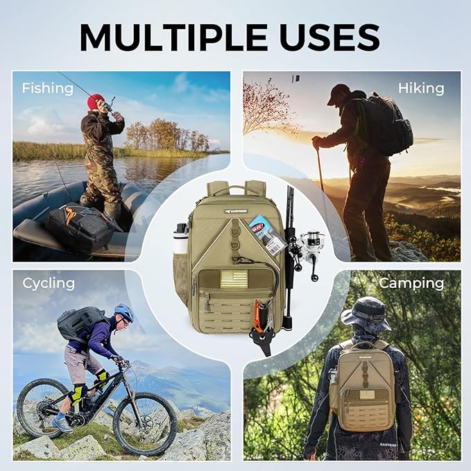 KastKing KarryAll KastMate Fishing Tackle Backpack,Water-Resistant Tackle Bag With 2 Rod Holders,Fishing Gear and Equipment With Large Gear Storage,Khaki