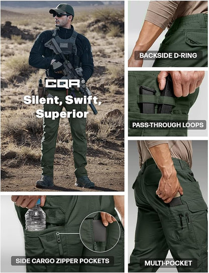 CQR Men's Flex Stretch Tactical Pants, Water Resistant Ripstop Cargo Pants, Lightweight EDC Outdoor Work Hiking Pants