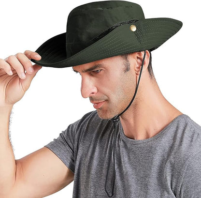 Men's Sun Hat Outdoor UPF50+ Mesh Wide Brim Bucket Safari Cap Foldable Waterproof Boonie Fishing Hats