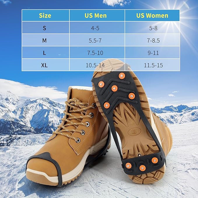 Crampons Ice Cleats Snow Grips, Anti-Slip Traction Lightweight Portable for Walking on Snow & Ice, for Shoes/Boots