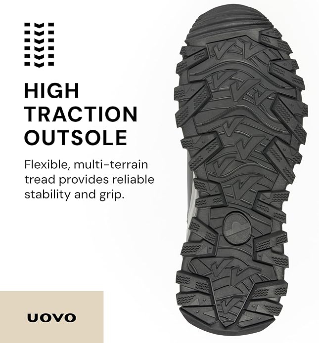 UOVO Men's Waterproof Hiking Boots – All-Season Non-Slip Outdoor Work & Trail Footwear