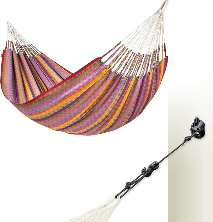 LA SIESTA® Flora Classic Cotton Hammock & Wall Mount Kit for Walls Ceilings & Square Beams - Indoor Outdoor Hammock Bed, Portable Hammock, 2 Person Hammock - Extra Large King Hammock, Flowers