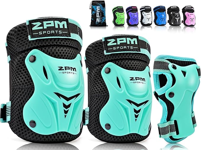 2PM SPORTS Knee Pads for Kids, Wrist Guards Knee and Elbow Pads Set with Drawstring Bag, Protective Gear Set for Girls Boys Roller Skating Cycling Skateboard