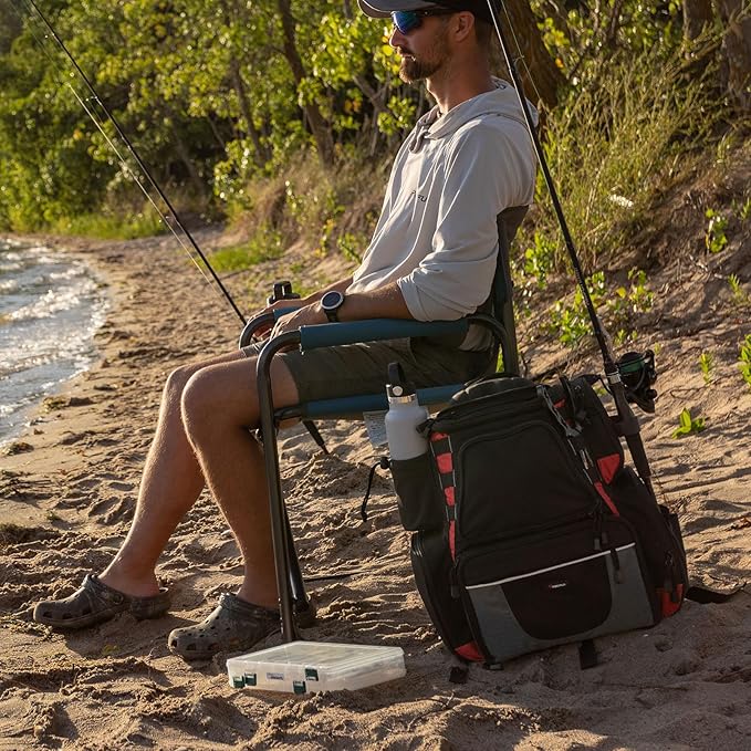 Piscifun Fishing Backpack with 2 Rod Holders & 4 Tackle Boxes, Large Tackle Storage Bag With Rain Cover for Fishing Gear